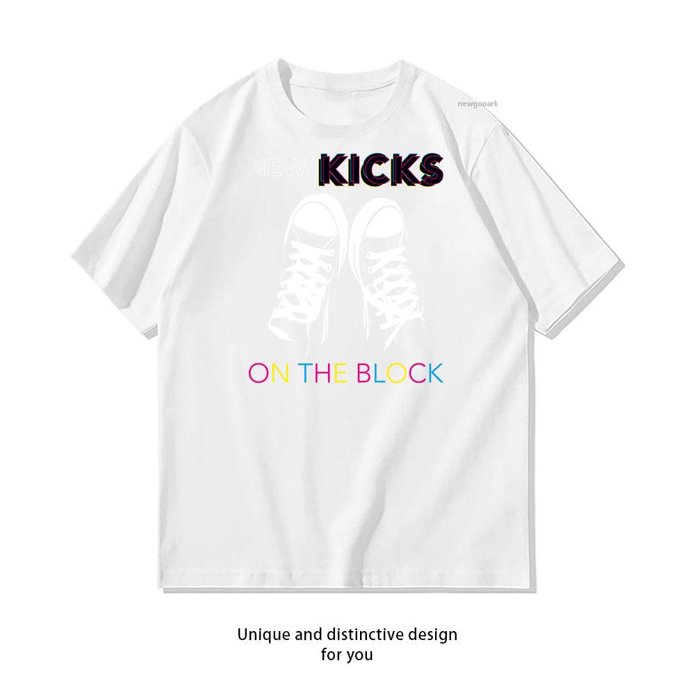 

Colorful Kicks Block Party cotton T shirt Unisex Adult couple streetwealtops tee Short sleev Casual S