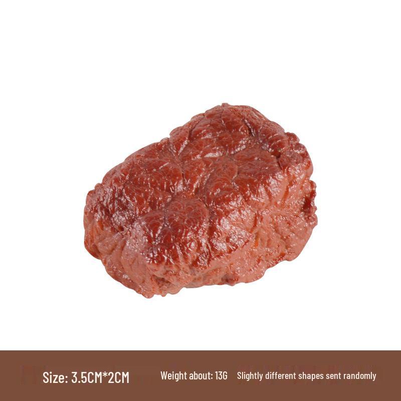 PVC Fake Braised Beef Cubes Prank Toy: Simulated Kitchen Display Item Keychain.