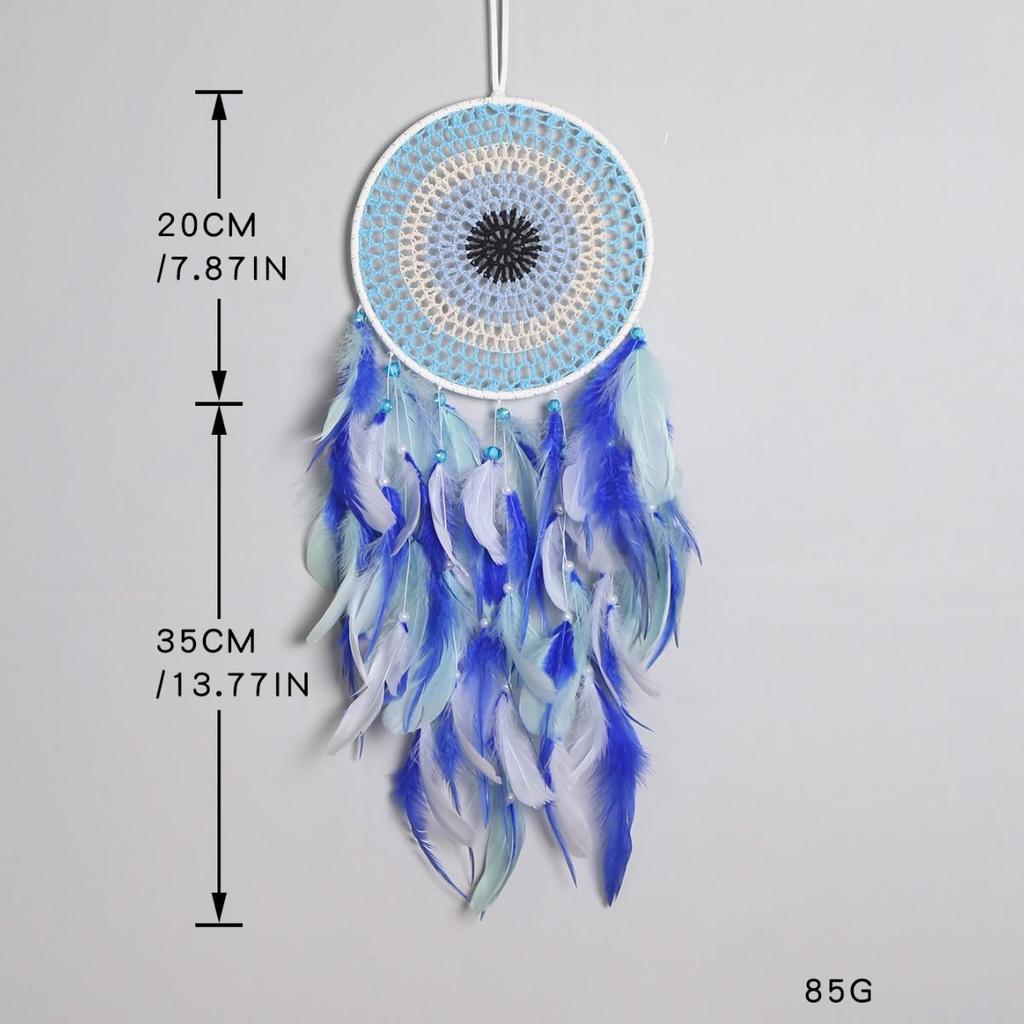 Evil Eye Feather Dream Catcher Pendant - Handmade Decorative Woven Craft
