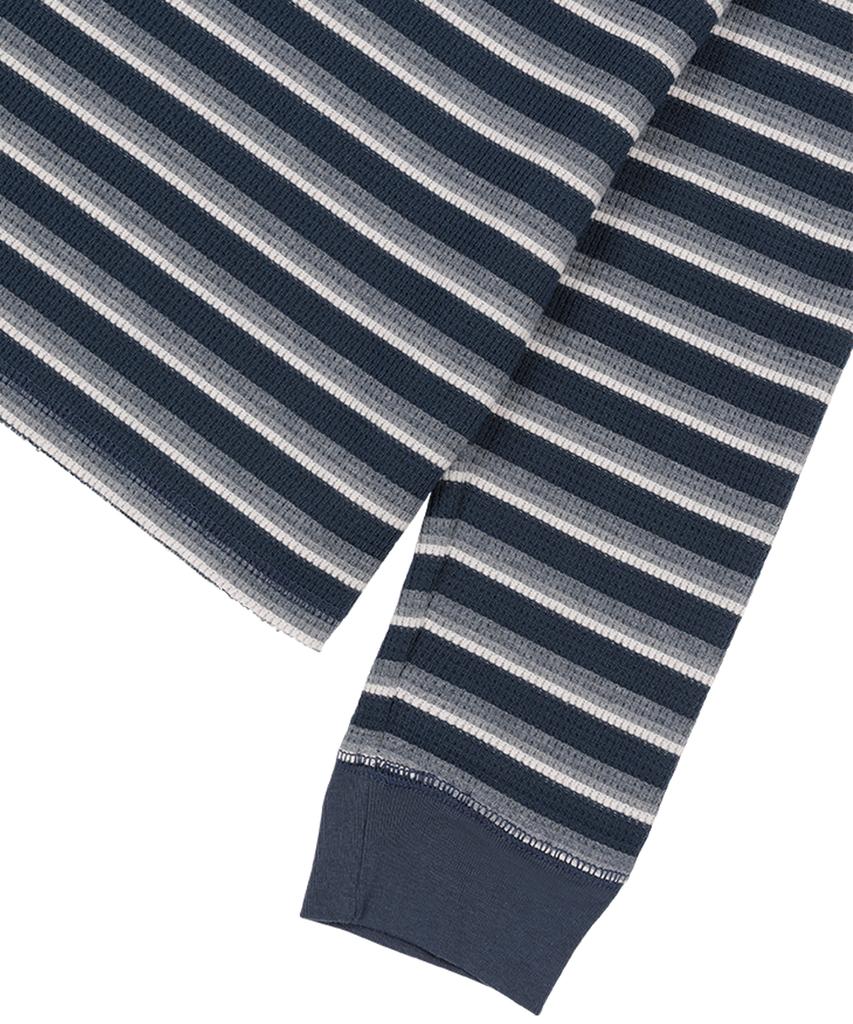 SUNDAY FRUIT MARKET Stripe Waffle Ls Tee Navy