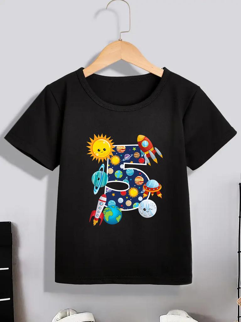 Personalized Name Space Aerospace Rocket 3rd/4th/5th Birthday Print T-Shirt Boys Children'S Shirt Space Birthday Party Gift Tees