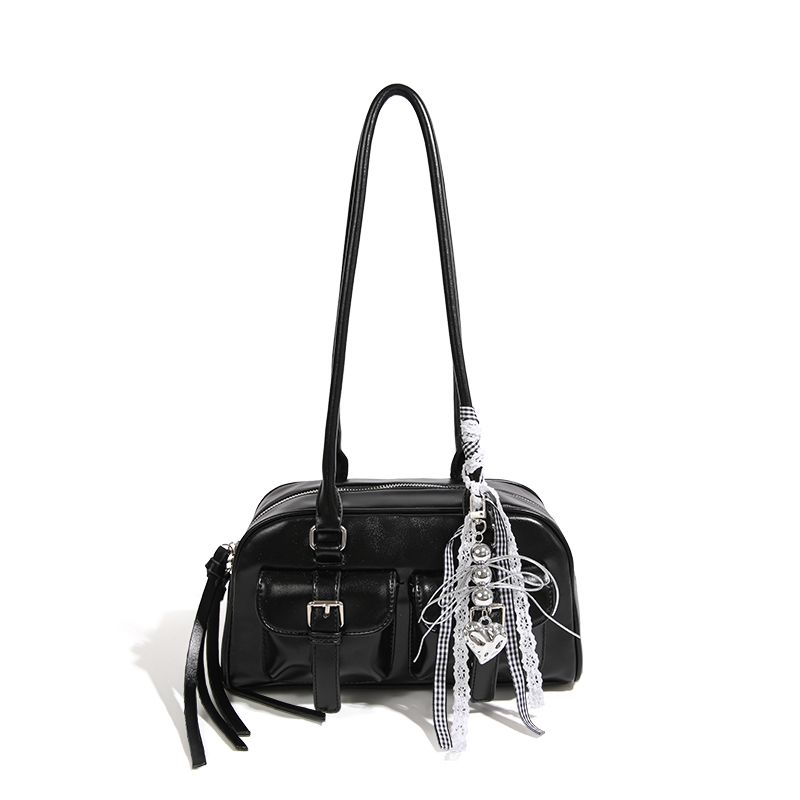 

Original Fashion Brand NBY Easiest for Match Sexy Retro Large Capacity Boston Bag 25 New Arrival Special-Interest Design Underarm Bag Black(You can put down your belongings.)