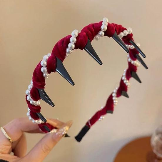 3Pcs Faux Pearl Headband Women Comfortable High Skull Shape Wide Hairband Retro Style Bridal Hair Accessory