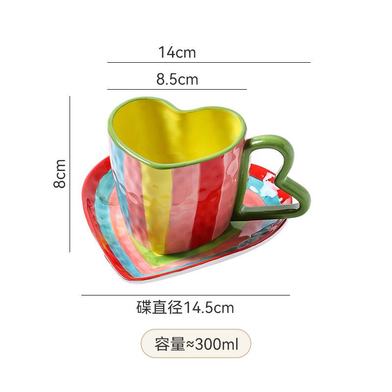 Creative Ceramic Mugs Striped Rainbow Couple Ceramic Heart-shaped Cups Coffee Cup Afternoon Tea Accessories Drinking Utensils 201-300ml