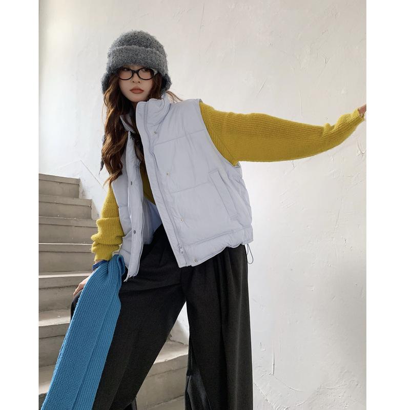 Small large size candy color down cotton jacket vest women's new stand-up collar thickened loose short vest jacket