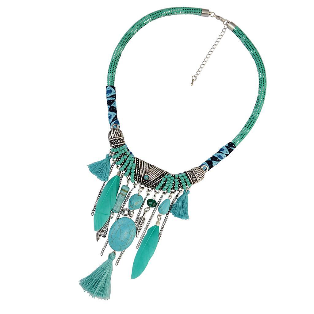 Bohemian Vintage Turquoise Tassels Choker Statement Necklace Women Tribal
