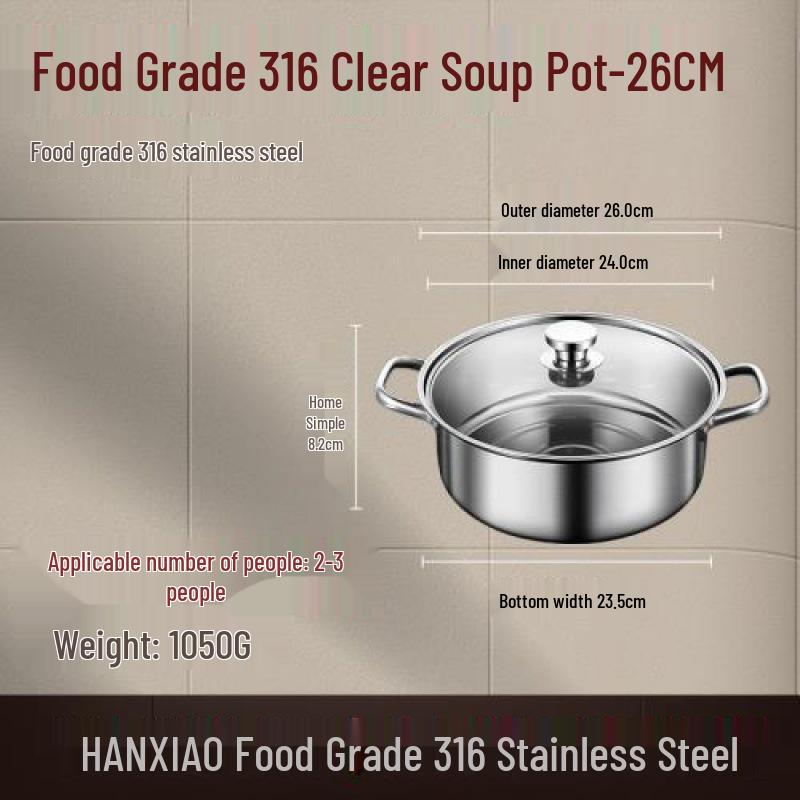 316 Stainless Steel Yin Yang Hot Pot with Induction Cooker Compatibility - Large Capacity Family Soup Pot