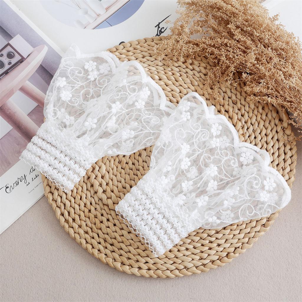 Lace Mesh Floral Shirt Detachable Cuffs for Womens Fake Flared Sleeves Pleated False Cuffs Sweater Wrist Warmers Sleeve