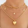 Retro Temperament Multi-layer Chain Necklace Women In Stacking Tide Collarbone Chain Love Pentagram Pendant Necklace