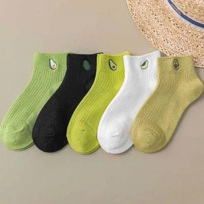 Damen Einfarbig Avocado Stickerei Lässige Baumwoll Kurzsocken Damen Prägnanter College-Stil Atmungsaktive Socken Mode Trendige Accessoires