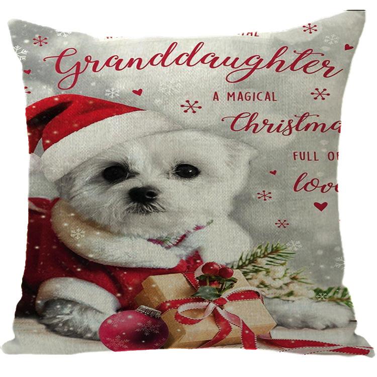 Merry Christmas Pillow Cover Wreath Letter Linen Cushion Case Cover for Christmas Holiday