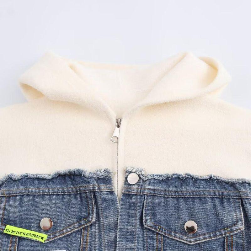 Kaslead New Arrival Women's Clothing Fashion Wind Heavy Industry Boutique Sweater Denim Stitching Thickening Outwear Cardigan