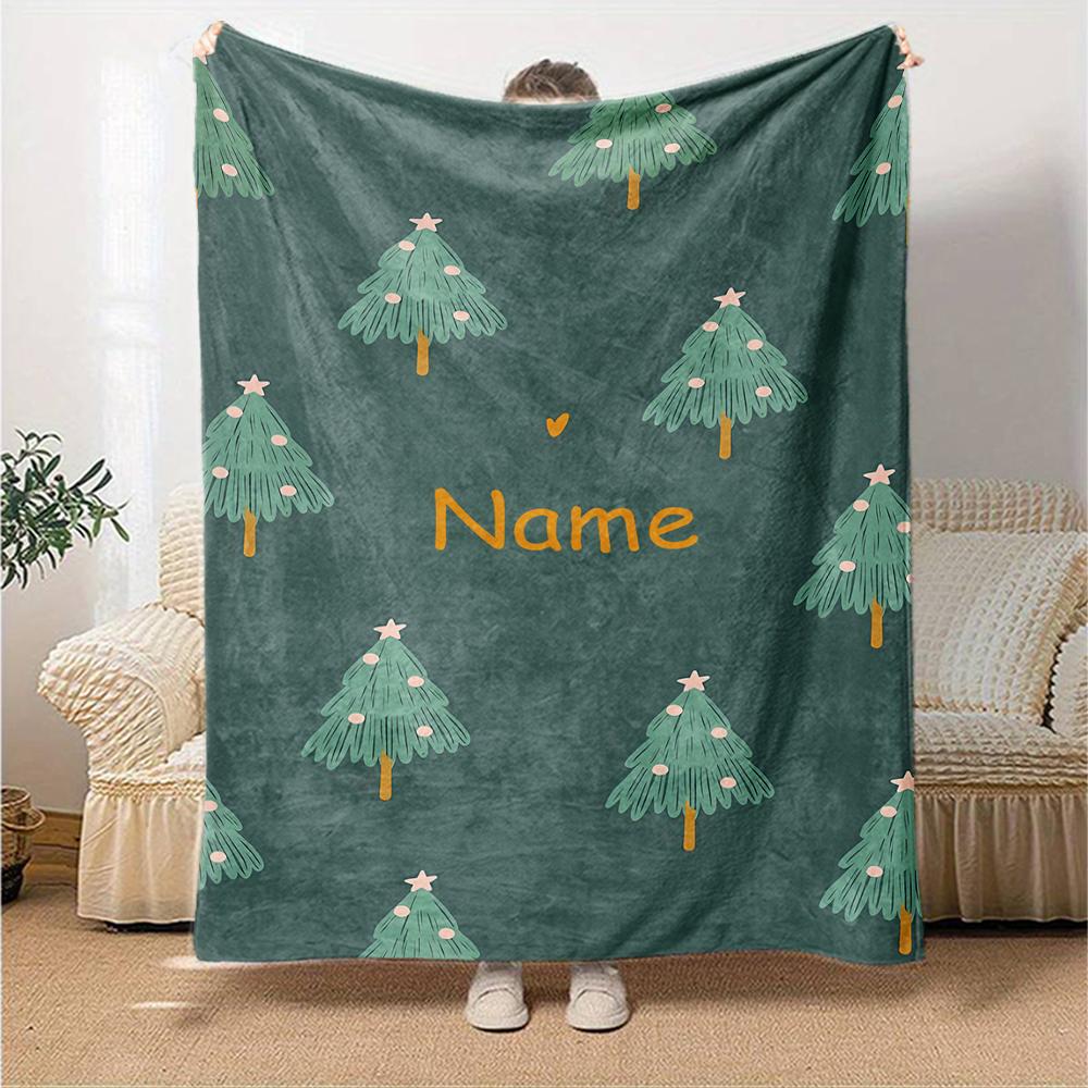 Custom Name Christmas Tree Theme Printed Blanket - Perfect for Couch, Bed, Travel & Outdoor Use | Machine Washable, Cozy & Durable.