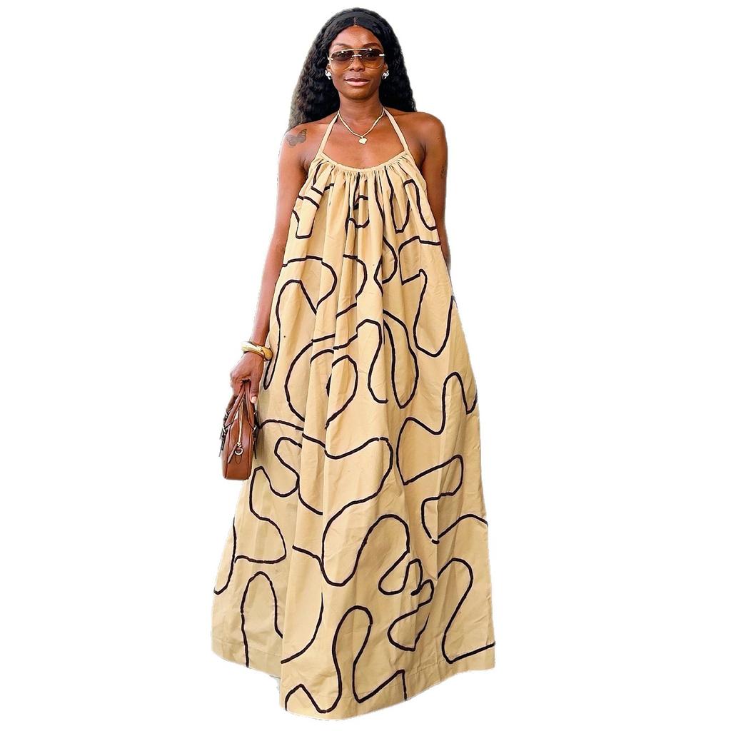 European and American Summer New African Casual Women's Clothing Neck Backless Loose Printing Dress