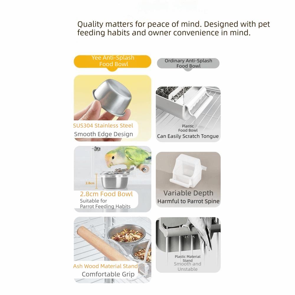Anti-Slip Stand Hanging Bird Cage Feeder 304 Stainless Steel Bird Food Container Aviary