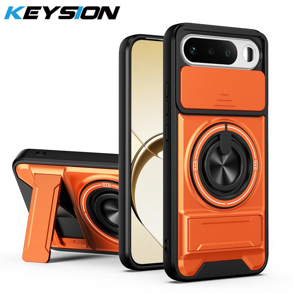 KEYSION Magnetic Phone Case for Raelme 16 5G Slide Camera Protection Upright Kickstand 360 Ring Shockproof Cover for Realme16 5G