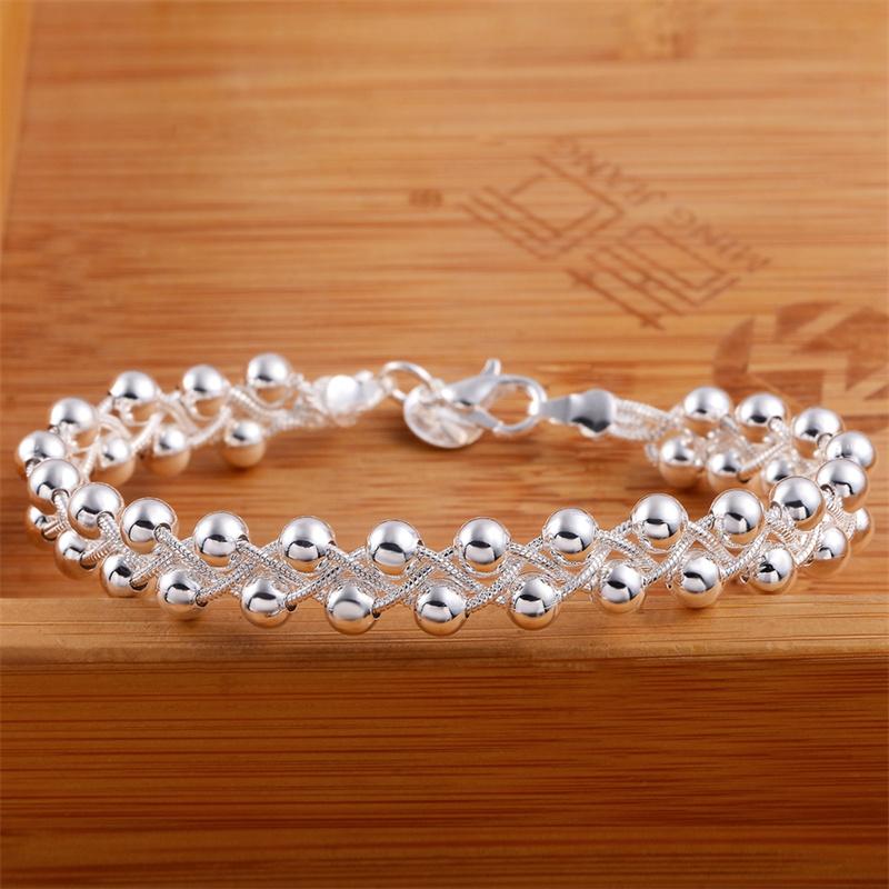 Charm 925 Sterling Silver Bracelets For Women Fine Braided Beads Chain Fashion Wedding Party Christmas Gift High Quality Jewelry