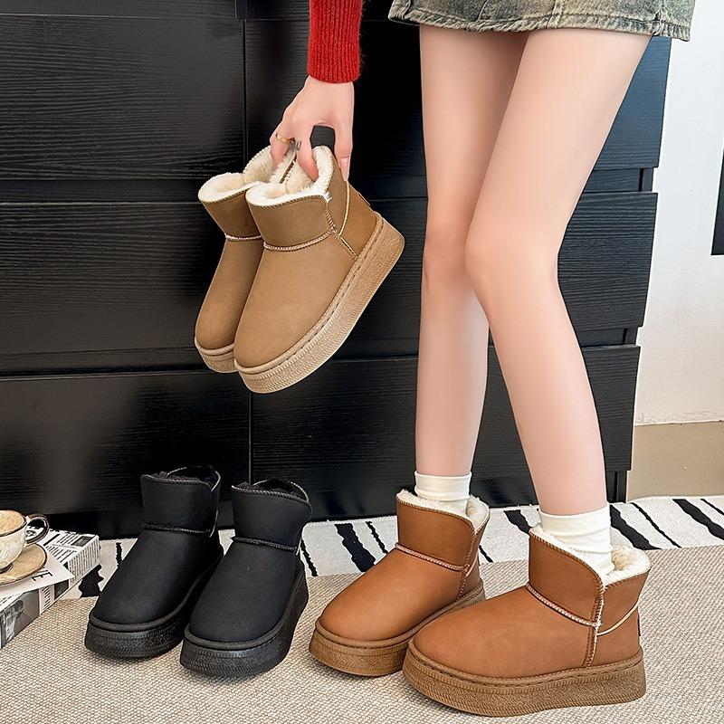 Thick-soled snow boots women's new winter velvet one-pedal warm bread shoes short tube heightening cotton boots