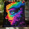Rainbow Cosmic Face Artistic Abstract Flannel Blanket Vibrant Galaxy Design Psychedelic Art Home Decor Unique Gift for Her Him