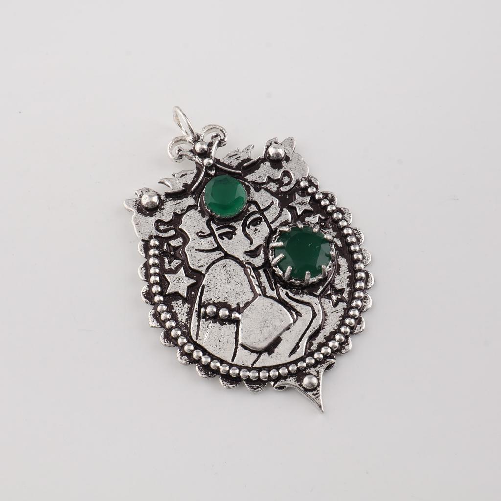 Green Onyx Gemstone 925 Sterling Silver Wedding Jewelry Women Pendant 1.9" For Women CP-44-19