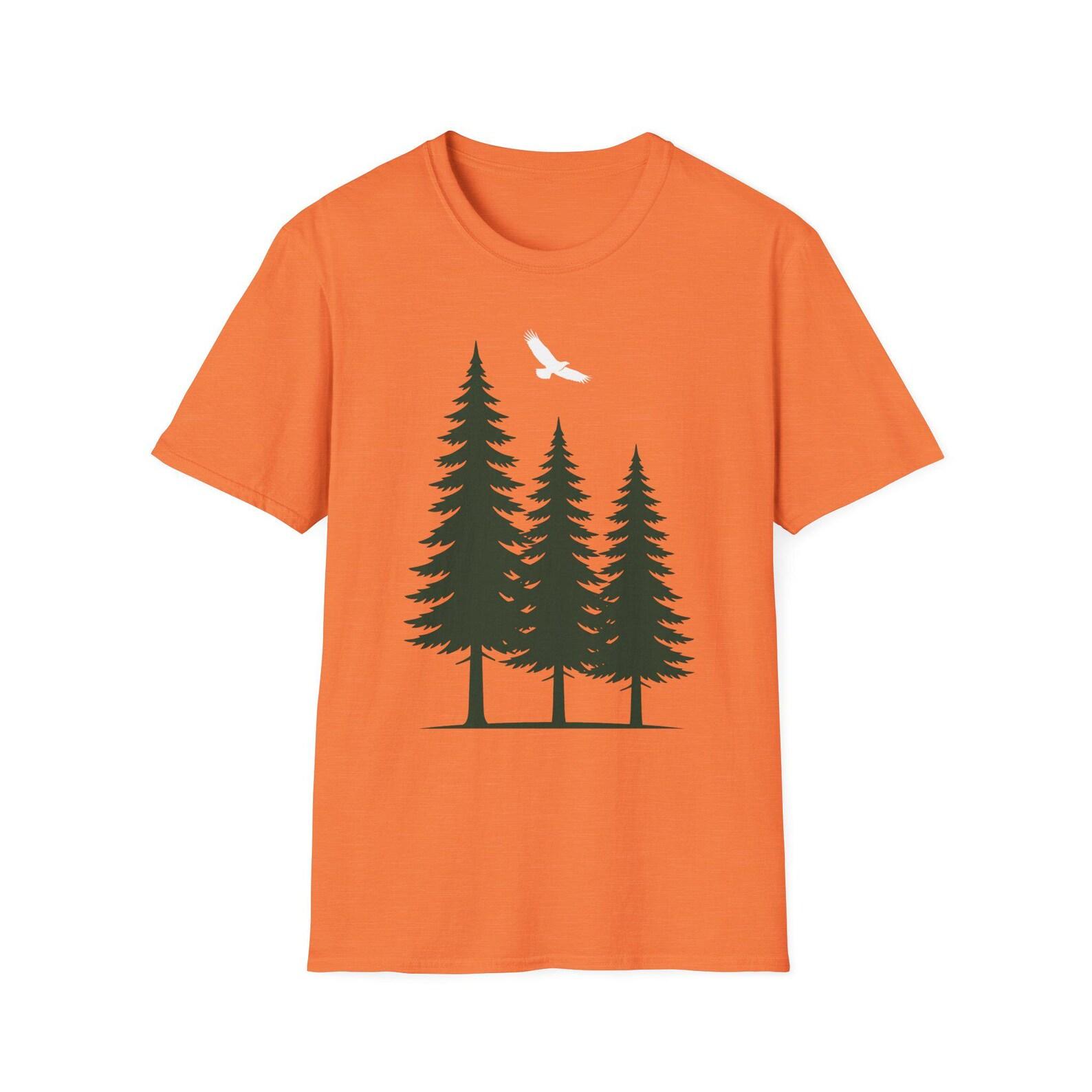 Pine Trees Soaring Bird T-Shirt | Forest Eagle Nature Graphic Tee | Outdoor Hiking Gift S