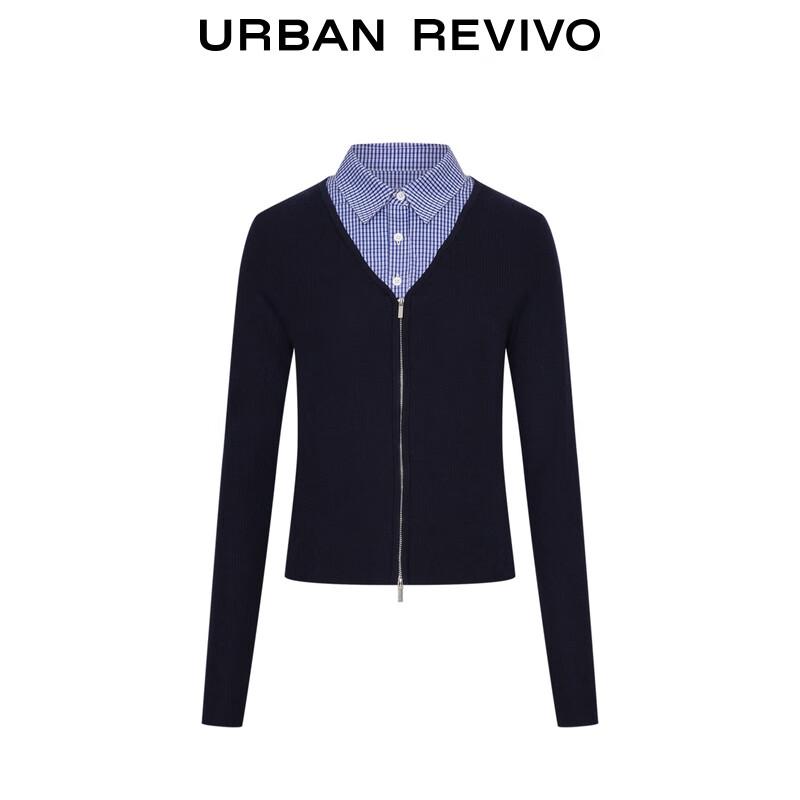 UR Women's Preppy Polo Collar Double Zipper Knit Cardigan