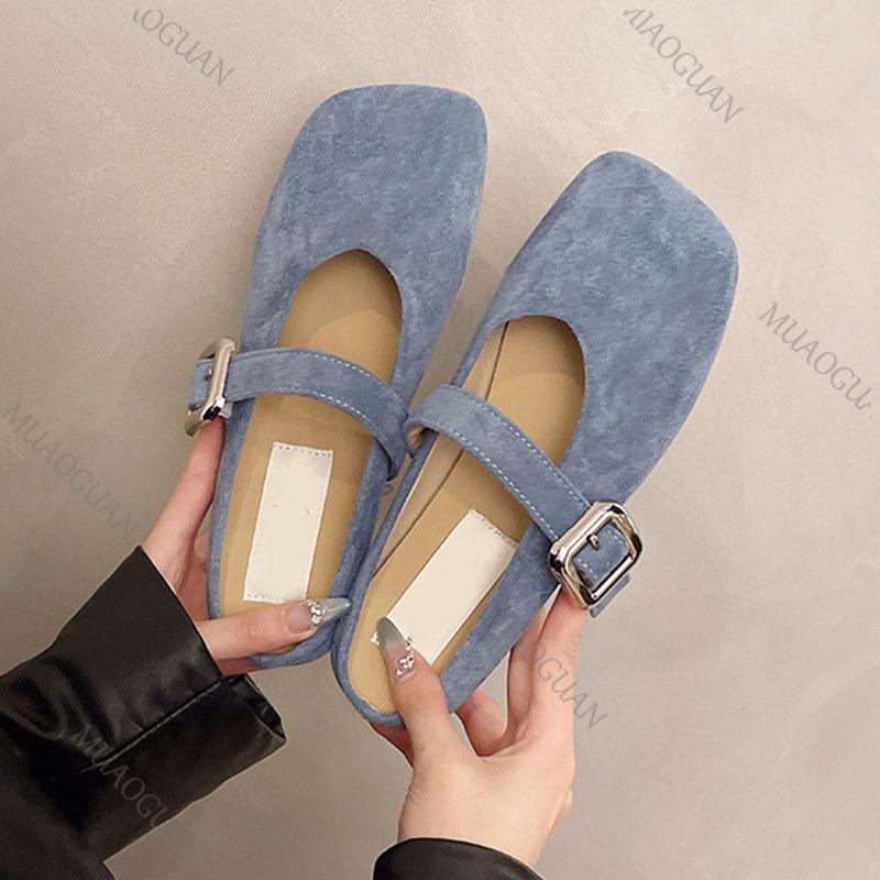 Fashion Spring Retro Single Shoes Comfortable Flat Bottom Ladies Sandals Square Toe Ballerina Style Slippers Casual Solid Mules Slides