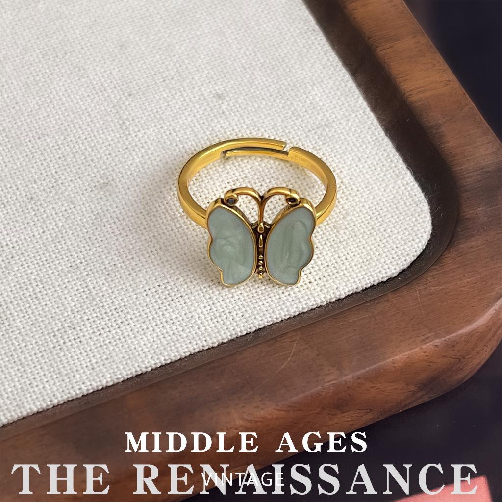 

Mid-ancient style old gold butterfly ring, retro literary and artistic dripping oil index finger ring, niche design jewelry