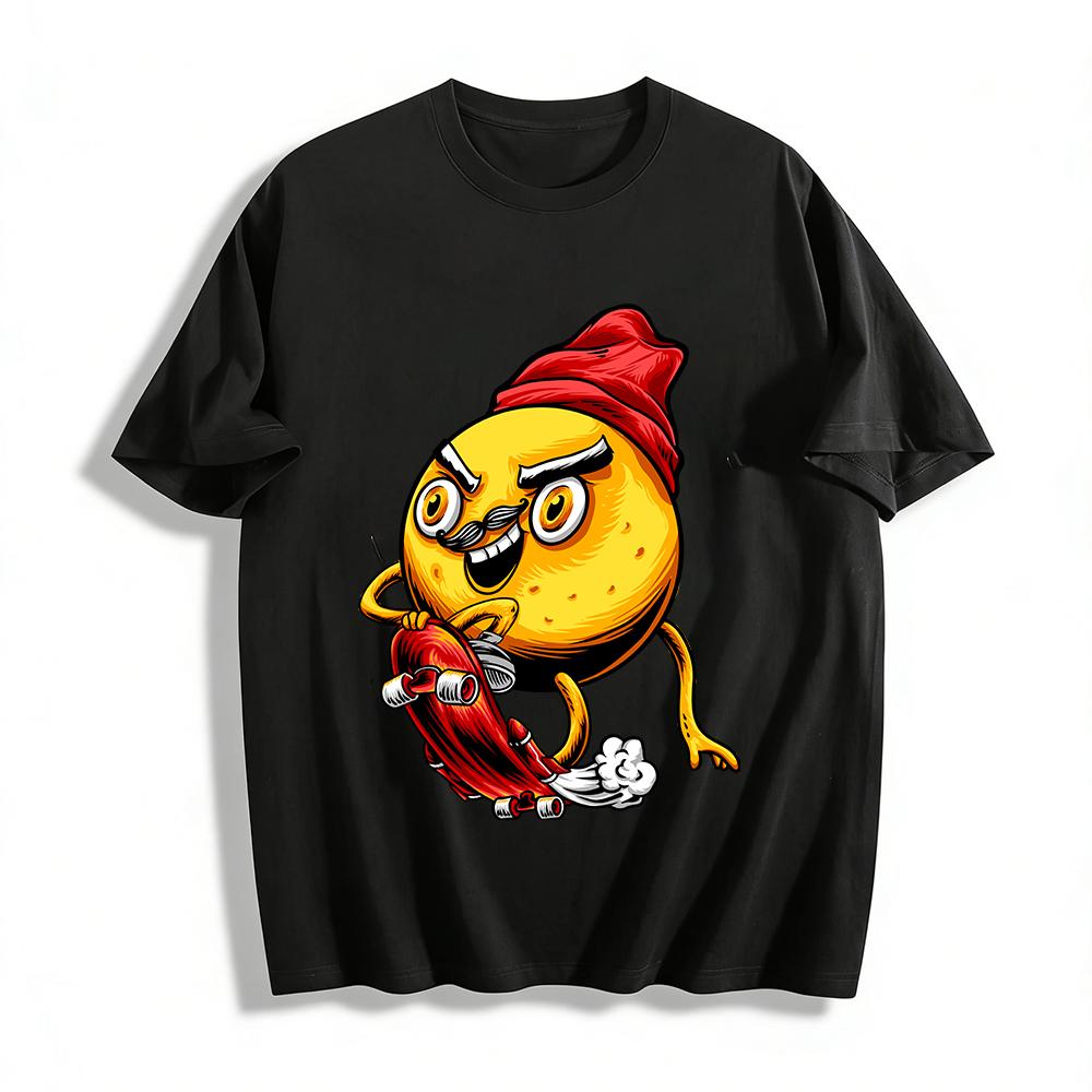 Funny Skateboarding Lemon Graphic Casual Top Pure cotton T-shirt XXS
