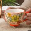Kreative Keramiktasse Handbemalt Große Kapazität Hafermilchbecher Wasserbecher für Haushalt Büro Blumenmuster Teetasse Trinkgeschirr