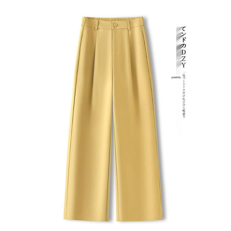 Yellow Wide-Leg High-Waisted Pants for Women - Spring/Autumn 2025 Trendy Loose Straight-Leg Style