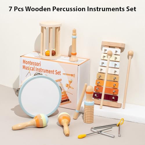 Btuty Orff Wooden Percussion Instrument Set, Fun Interactive Games for Developing Hand-Eye Coordination, Birthday Gift, Includes Tambourine, 8-Tone Xy