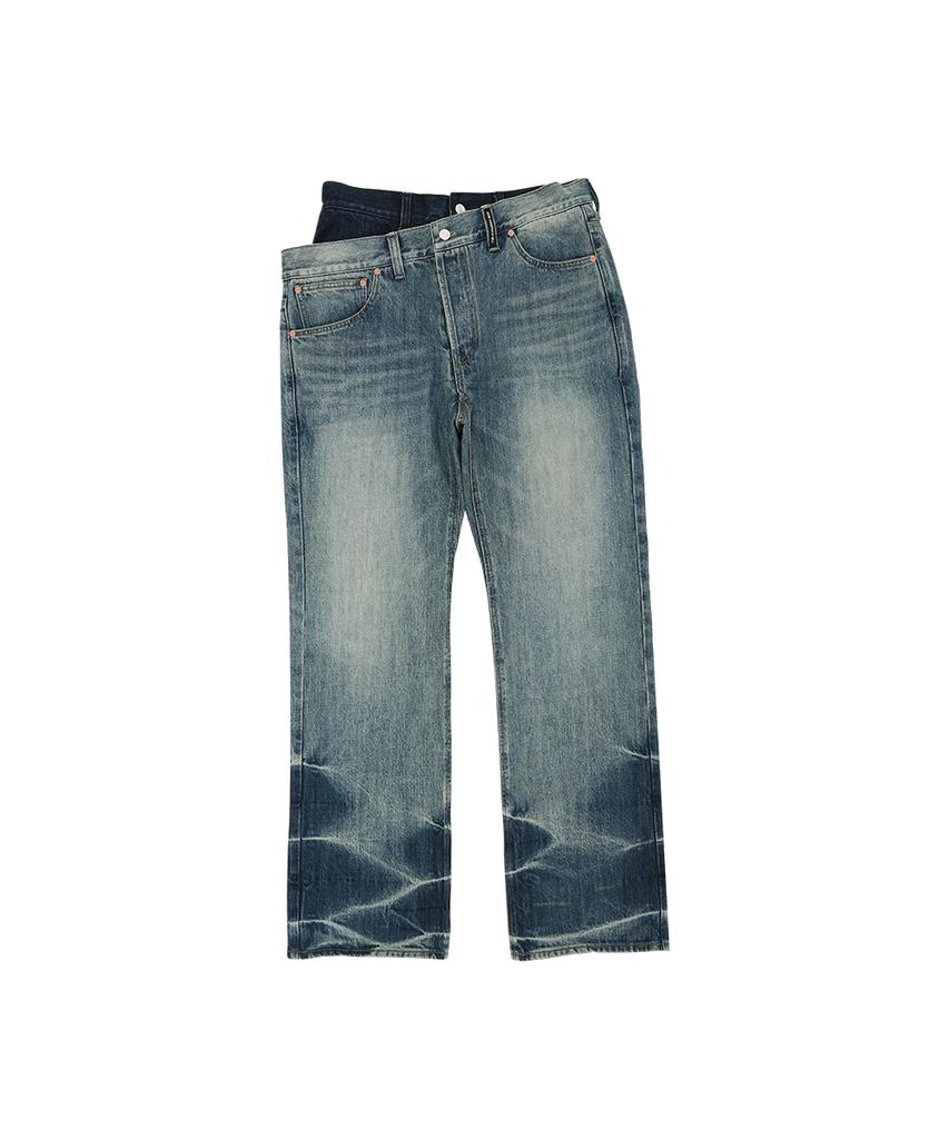 ADSB ANDERSSON BELL Unisex Asymmetric Layered Wide-Leg Jeans Apa871U(Blue)