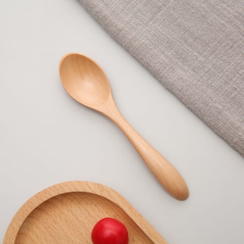 Set mit 4 Holzlöffeln mit halbkreisförmigen Griffen für den Heimgebrauch, Kaffeelöffel und Dessertlöffel, 12,2 cm x 2,8 cm (HM122TMQ*4)