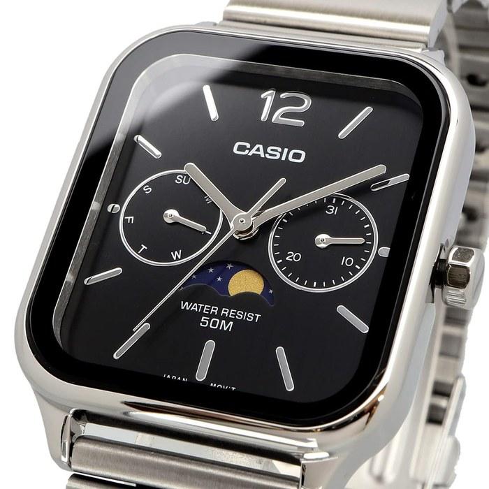 Casio Standard Moon Phase Analog Men's Watch MTP-M305D-1AV, Metal Band, Black