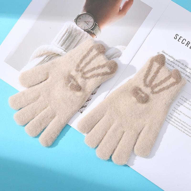 Gloves Women's Winter Knitting Cute Rabbit Cartoon Thickened Warm Wool Student Writing Riding Cold Moisture
