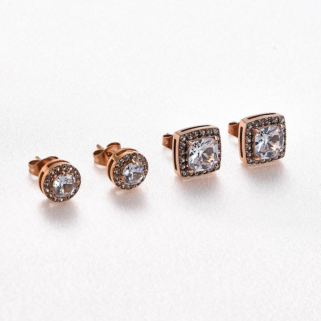 1 Pair Stainless Steel Square Round Zirconia Earrings Studs for Women Hypoallergenic Stud Earring Ear Piercing Metal Jewelry