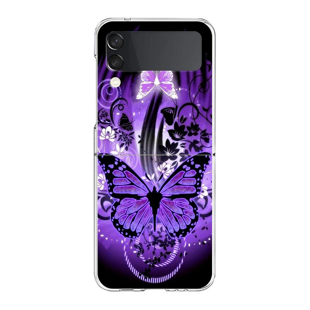 Phone Cover For Samsung Galaxy Z Flip 7 6 5 4 Case Transparent For Samsung Z Flip 3 Hard PC Foldable Shell Purple Butterfly Bags