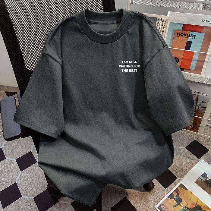Men Summer Casual Loose Oversize Short Sleeve Round Collar Handsome Teenager Letter Printed Pullover Cotton T Shirt Top