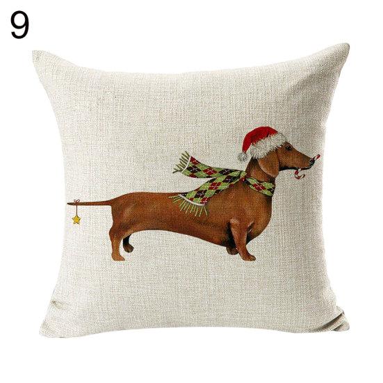 Xmas Animal Dog Cushion Linen Pillow Case Bed Cover Sofa Car