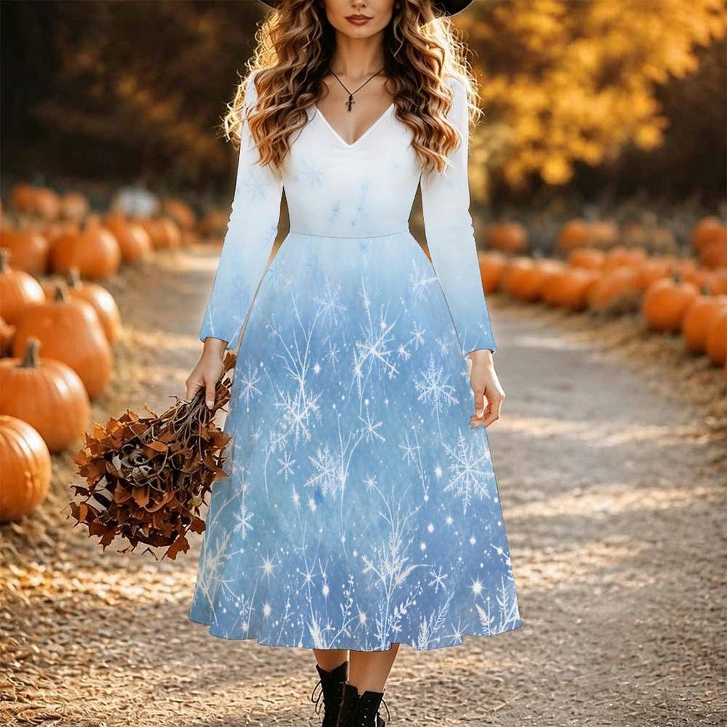 Halloween Women's Red Rose Print Midi Dress A Line Dress Vacation Casual Daily Regular Fit Long Sleeve V Neck Black Spring Fall