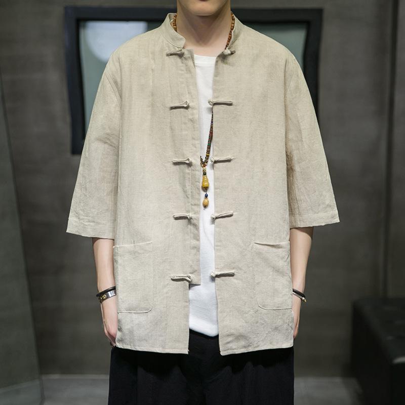 Men's Summer Short-Sleeve Chinese Tang Suit Shirt - Breathable Cotton and Linen