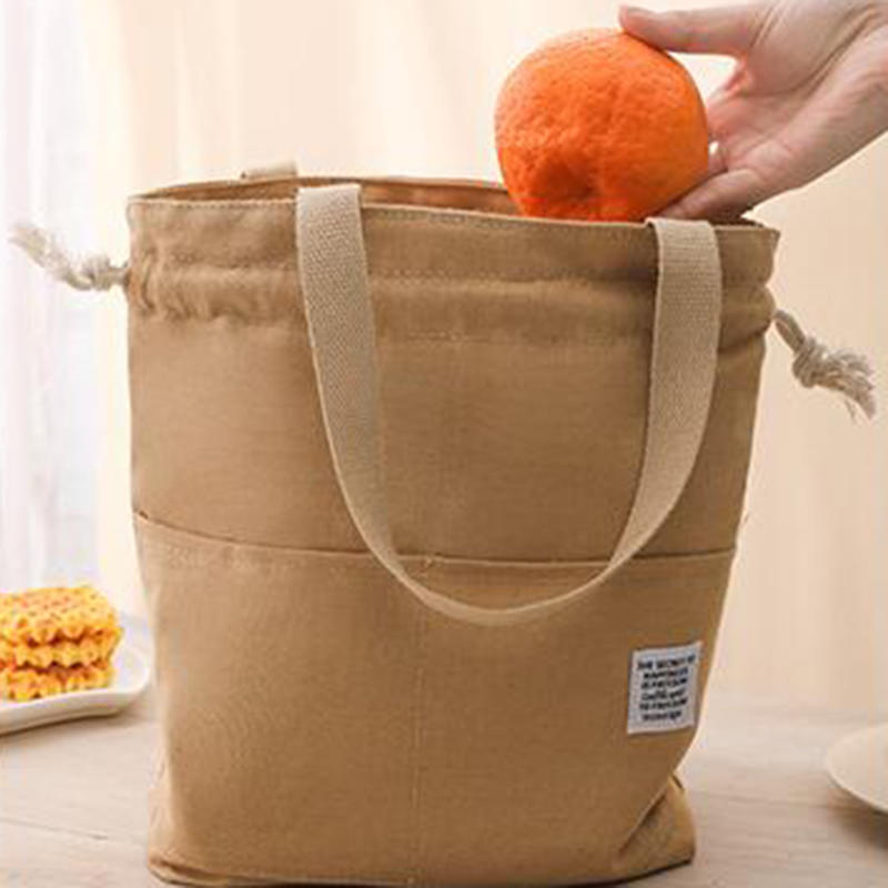 1pc Drawstring Canvas Insulated Lunch Bag Aluminium Foil Thermal Bento Box Tote Cooler Handbags For Office Outdoor Picnic