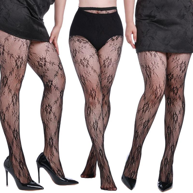 Vintage Tattoo Lace Hollow Out Small Mesh Floral Pantyhose Sexy Shaping Stockings For Women