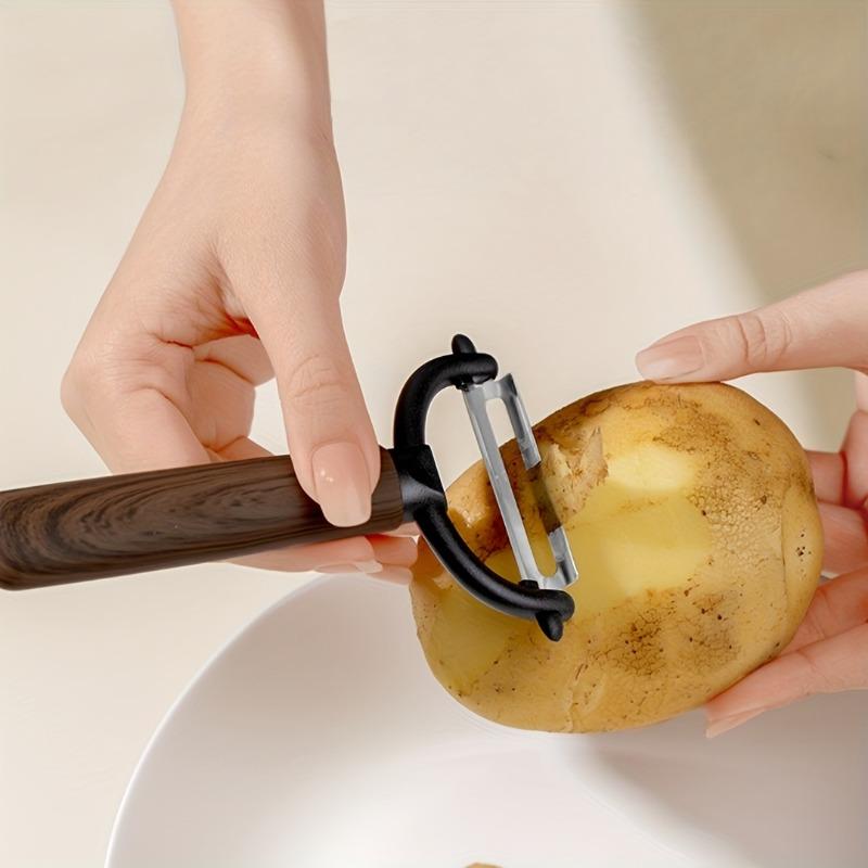 Multi-Use Vegetable  Fruit Peeler with Sharp Stainless Steel Blade | Retro Walnut Color, Ergonomic Handle for Peeling Potatoes, Apples, Carrots Modern Style