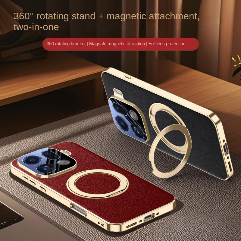 For OPPO Find X9 X9 Pro Leather Texture Strap with 360° Rotating Stand Magnetic Ring, Anti-fingerprint Phone Case