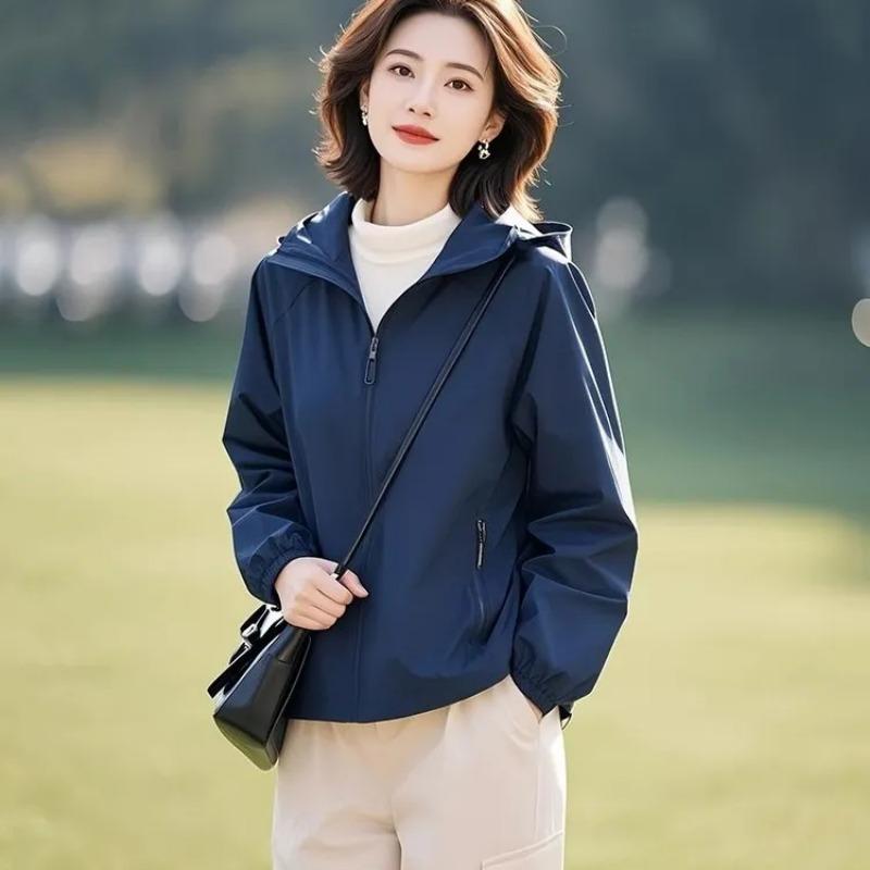 2025 Spring New Women's Clothing Unique Casual High-end Fashionable Top Hooded Blue Jacket