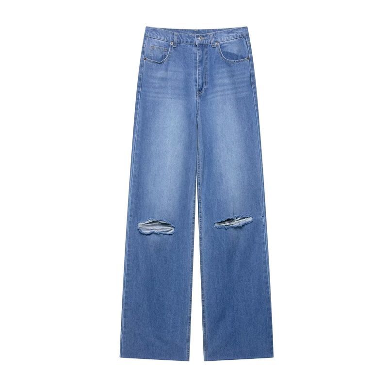 Kaslead New Women Clothes Western Style Fashion Ripped High Waist Wide Leg Jeans 8197227