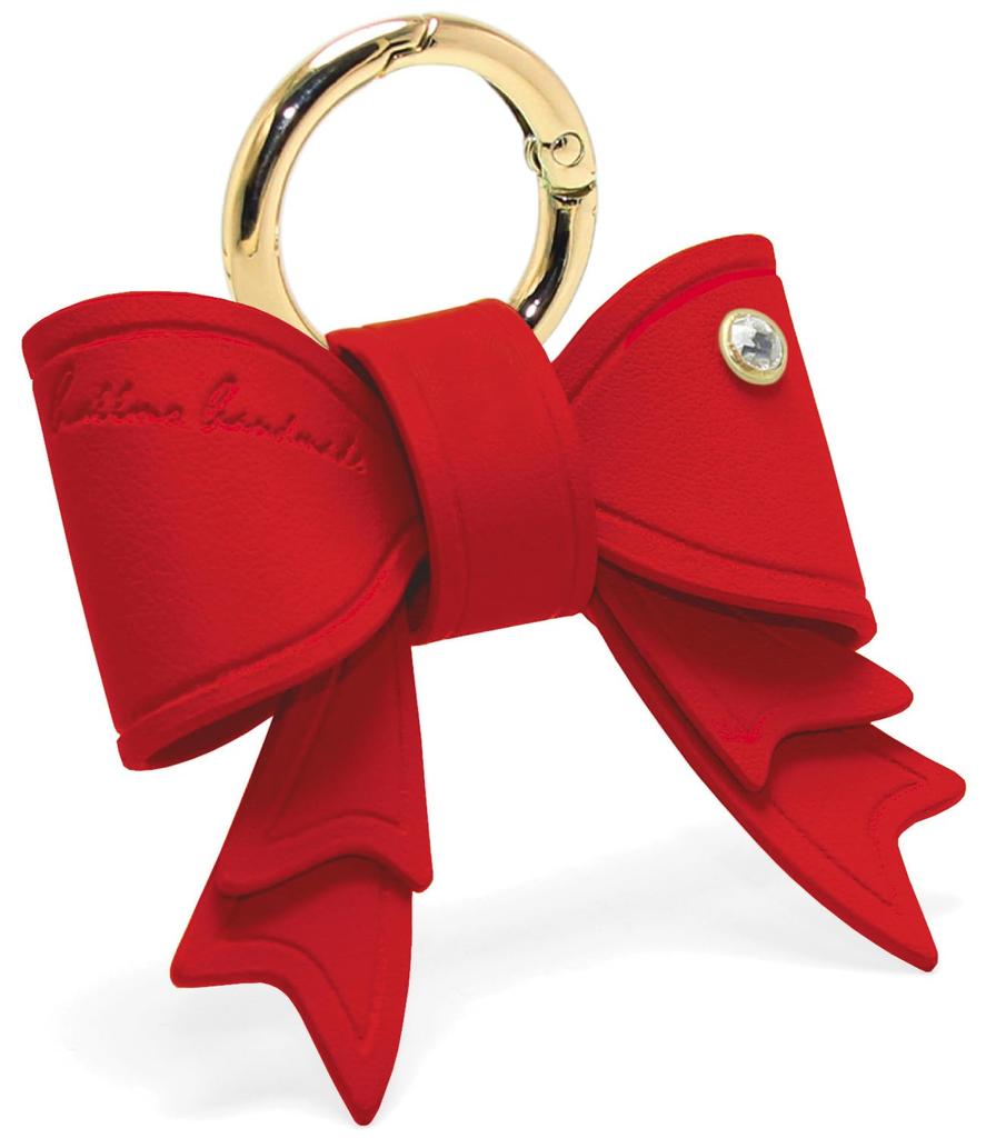Cute, Korean-inspired, red leather keychain with ribbon, perfect as a bag charm. Perfect for matching keys. A perfect gift for girls and women.