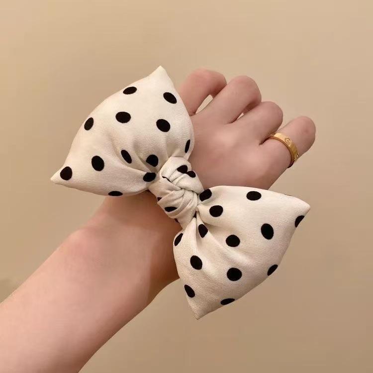 

Korean Style Polka Dot Bow Scrunchie, Sweet Cute Hair Elastic for Women & Girls Elegant Hair Accessory for Daily Wear белый